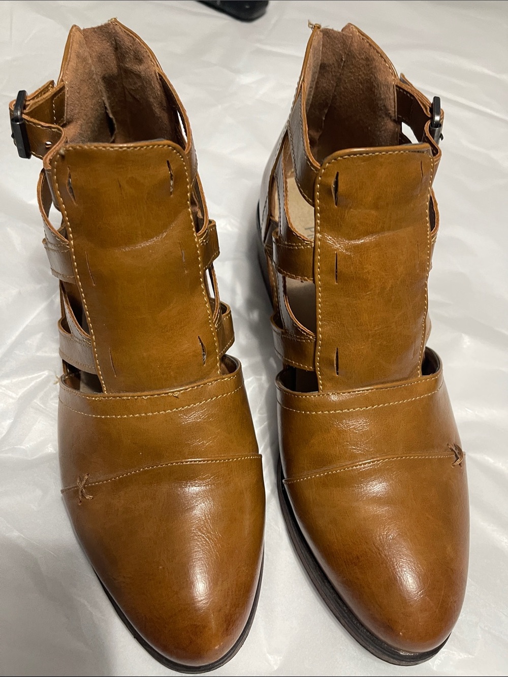 Pierre Dumas Tan Cutout Strappy Ankle Heeled Boots